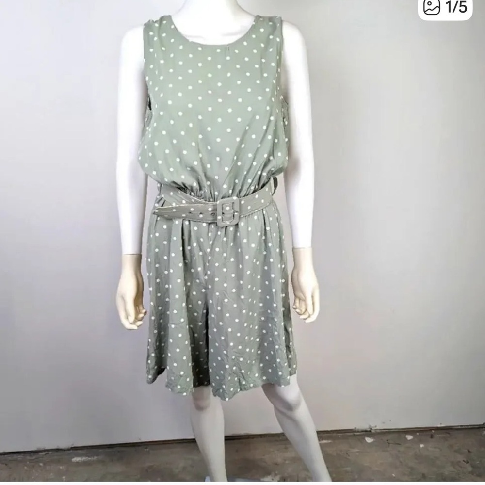 Vintage 80’s Fritzi Polka Dot Sleeveless Romper  - Green
